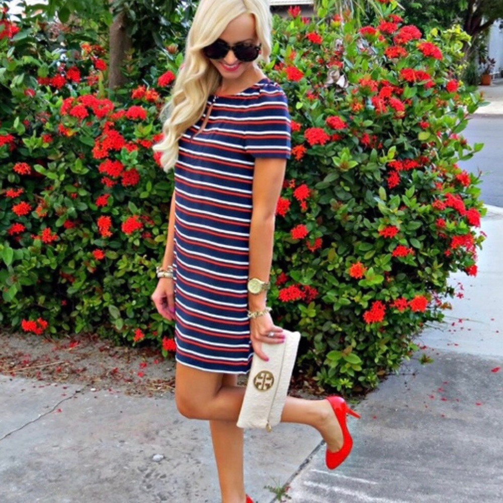 JCrew silk navy stripe dress sz 8